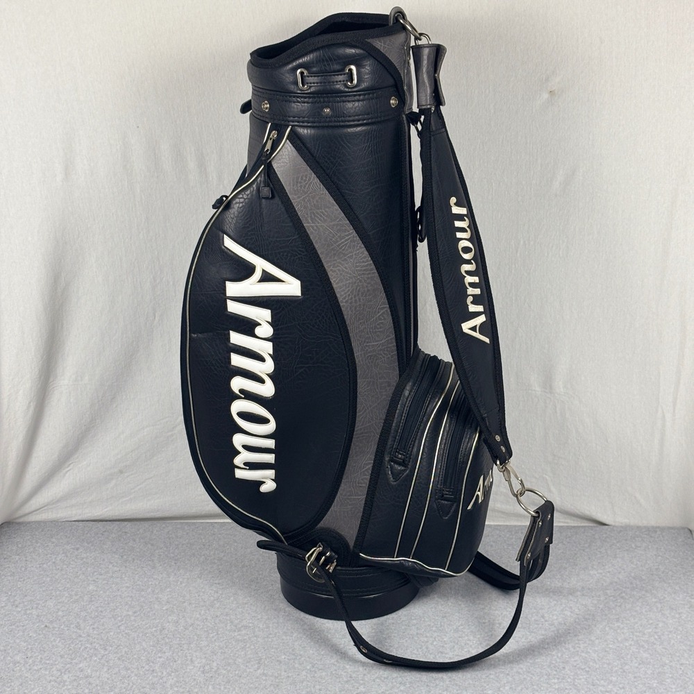 Tommy Armour Golf Staff Bag Black Synthetic Leather 6-Way Cart with Rain Hood